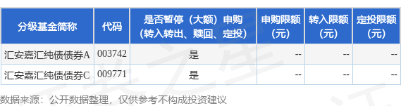 中金策略 公告速递：汇安嘉汇纯债债券基金暂停申购业务